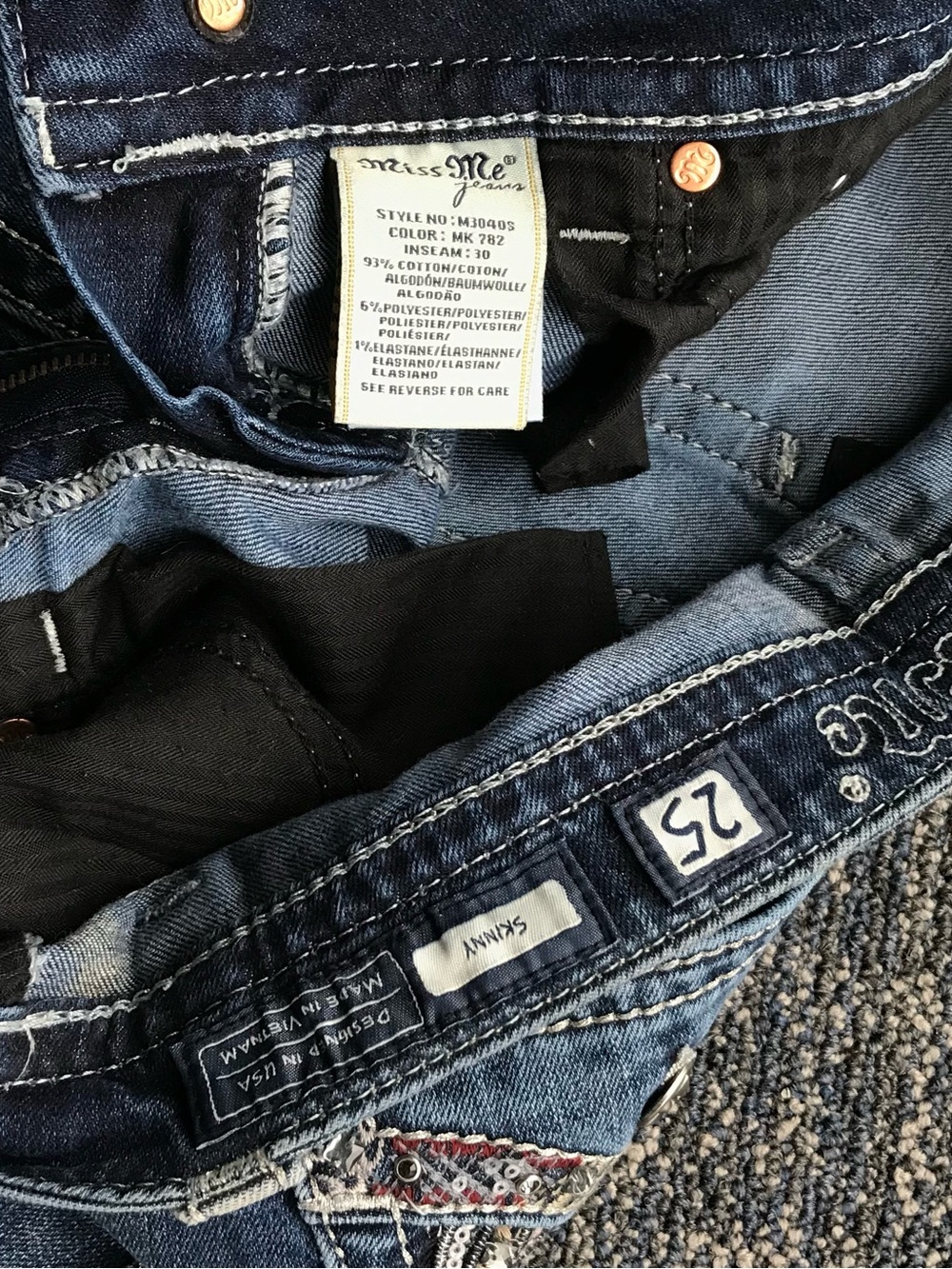 Miss Me Embroidered Dark Blue Denim Jeans with Sequin Pocket - Picture 6 of 9